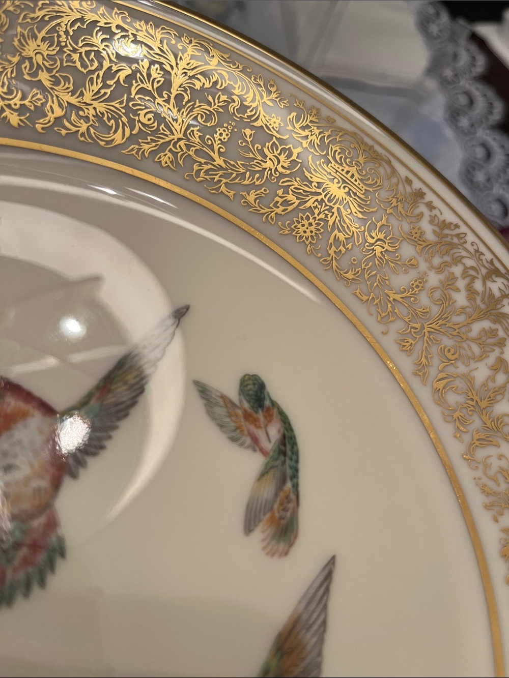 Lenox White and Gold Decorative Plate with Pink Floral Hummingbirds - Picture 5 of 9